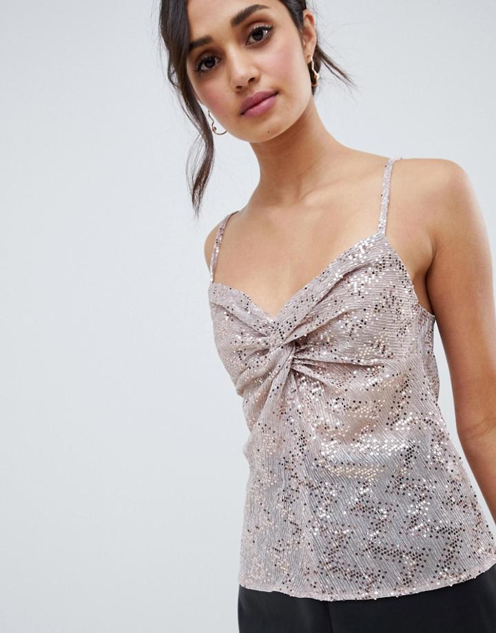Miss Selfridge Cami Top With Twist Front In Nude - Pink