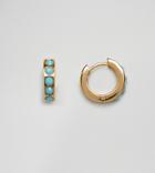 Orelia Gold Plated Turquoise Stone Huggie Hoops - Gold