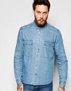 Asos Military Denim Shirt In Shacket Styling - Blue