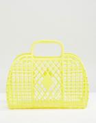 Monki Plastic Basket Bag In Yellow - Yellow