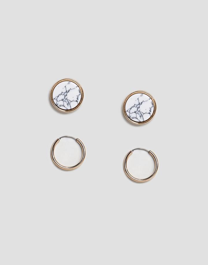 Reclaimed Vintage Inspired Multi Pack Marble Stud And Hoop Earrings - Gold