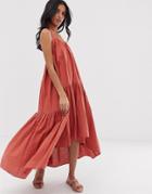 Lost Ink Midi Dress With Tiered Volume Skirt - Red