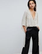 Parallel Lines Wrap Front Top With Maxi Back In Fine Polka Dot - Cream