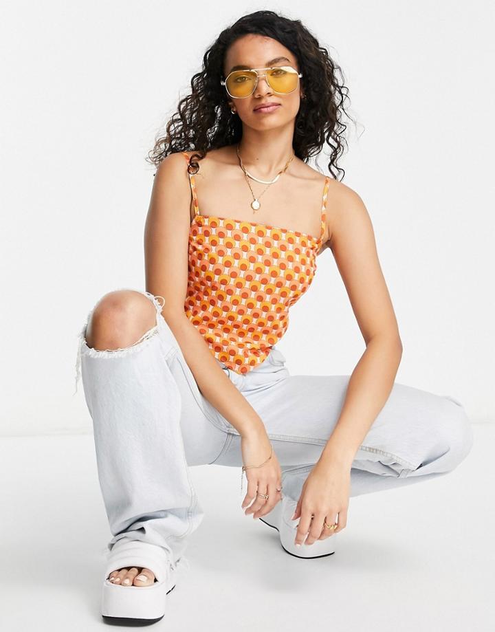 Threadbare Beach Scarf Hem Top In Orange Retro Print