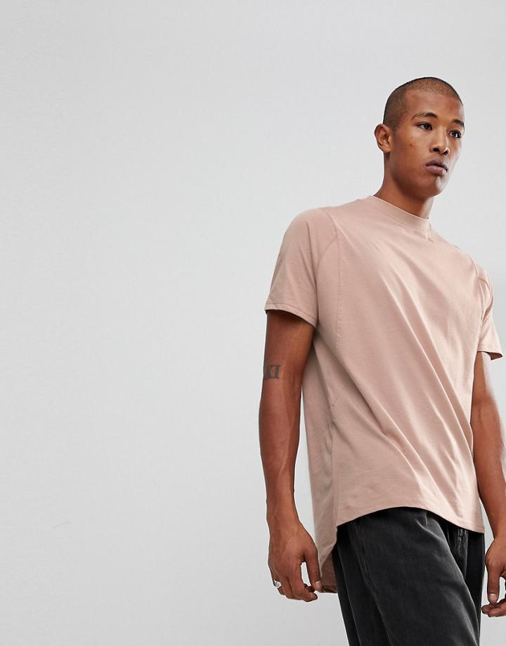 Asos Oversized T-shirt With Curve Hem And Arm Seam Detail - Beige