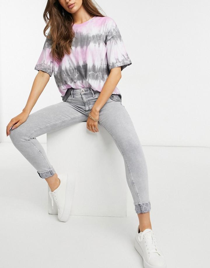 River Island Molly Cuffed Skinny Jeans In Acid Gray-grey