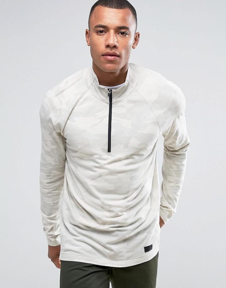 Abercrombie & Fitch Sweatshirt Active Half Zip Lightweight Baselayer In Camo Print - Green