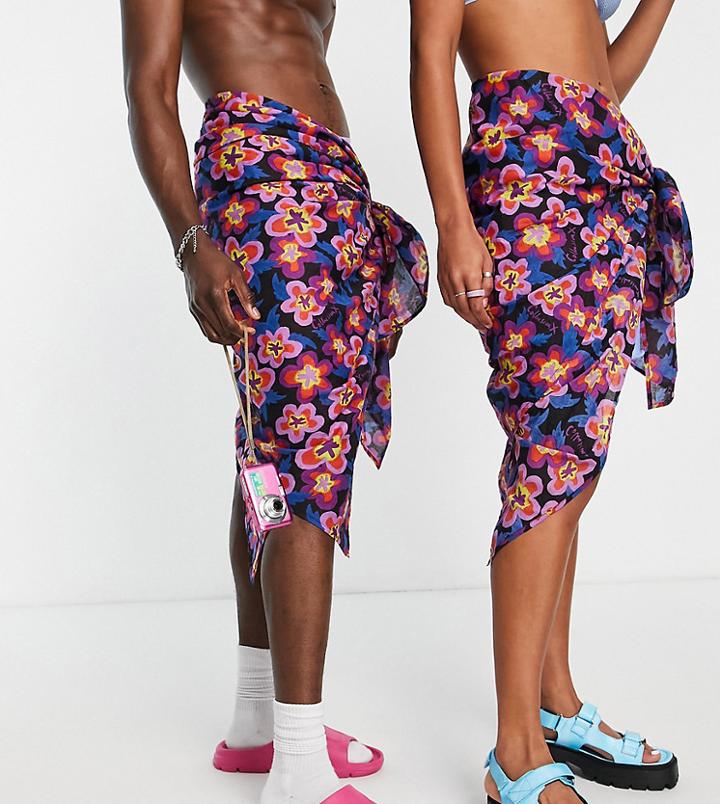 Collusion Unisex Floral Print Maxi Sarong In Multi