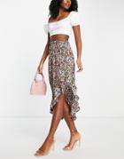 Trendyol Ruffle Front Midi Skirt In Floral-multi