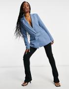 4th & Reckless Double Breasted Blazer In Dusty Blue-blues