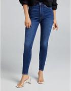 Bershka High Waist Skinny Jeans In Dark Blue-blues