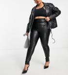 Asos Luxe Curve Leather Look Legging With Lace Up Detail In Black