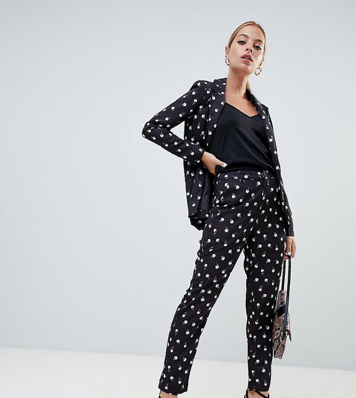 Fashion Union Petite Cigarette Pants In Spot Rose Print Two-piece - Black