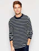 Selected Homme Stripe Waffle Knitted Sweater - Navy