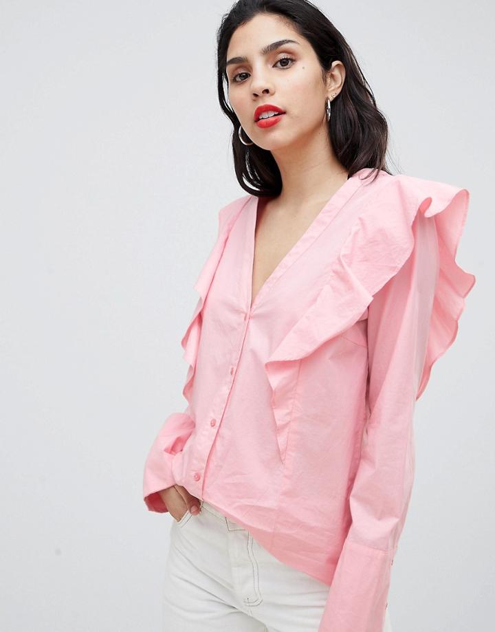 Vila Ruffle Shoulder Blouse - Pink