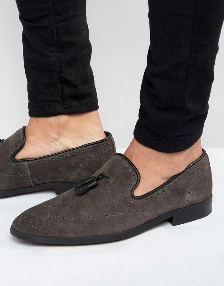 Asos Brogue Loafer In Gray Suede - Gray