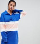 Boohoo Petite Oversized Rugby Shirt Dress In Blue - Multi