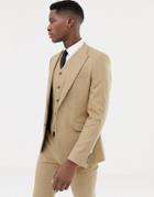Asos Design Skinny Suit Jacket In Camel Micro Texture - Beige