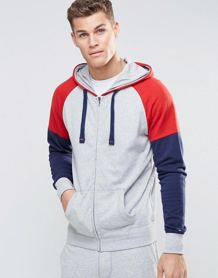 Tommy Hilfiger Color Block Zip Up Hoodie - Gray