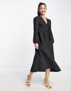 Miss Selfridge Jacquard Wrap Midi Dress In Black