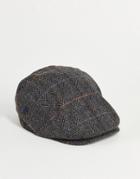 French Connection Checked Flat Cap In Navy