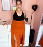 Asos Design Curve Double Split Maxi Skirt In Rust-brown