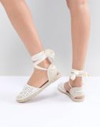 New Look Laser Cut Ankle Tie Espadrille - White