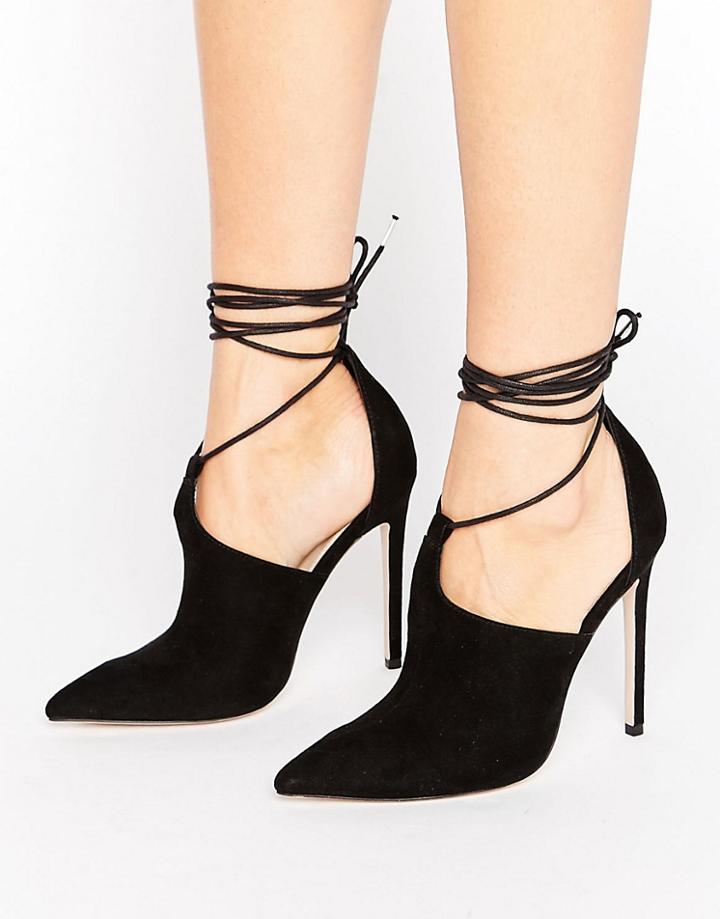 Asos Pandemonium Lace Up Pointed Heels - Black