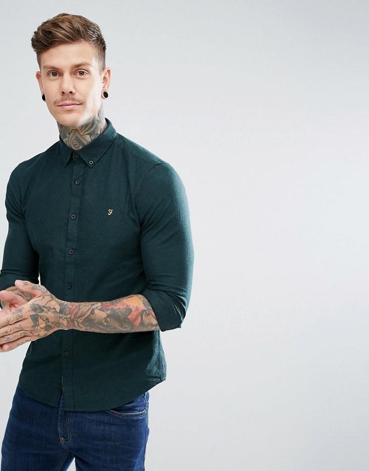 Farah Steen Slim Fit Weft Shirt In Green - Green