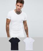 Emporio Armani 2 Pack V Neck Logo Lounge T-shirts In White And Navy - Multi