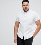 Asos Plus Stretch Slim Oxford Stripe Shirt With Grandad Collar - Blue