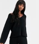 Asos Design Tall Fluffy V Neck Ribbed Sweater With Balloon Sleeve In Recycled Blend