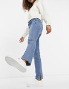 Asos Design Mid Rise Vintage 'skinny' Jeans In Midwash With Split Hem-blues