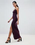 Ax Paris Cami Maxi Dress With Side Split - Purple