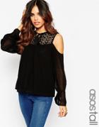 Asos Tall Cold Shoulder Lace Insert Top - Black