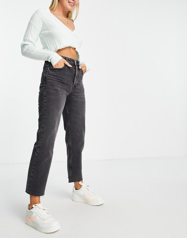 Pull & Bear Straight Cropped Jeans In Washed Black