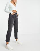 Pull & Bear Straight Cropped Jeans In Washed Black