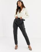 In The Style X Stephsa Pu Paperbag Waist Pants With Belt In Black