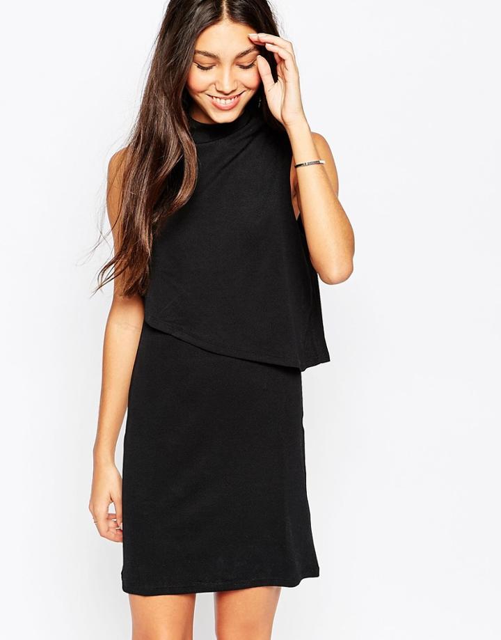 Vero Moda High Neck Overlay Dress - Black