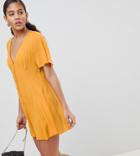 Asos Design Tall Swing Romper With Button Detail - Yellow