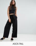 Asos Tall Clean Pleat Pants With Waist Tie Detail - Black