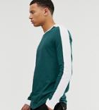 Asos Design Tall Organic Long Sleeve T-shirt With Contrast Shoulder Panel In Green
