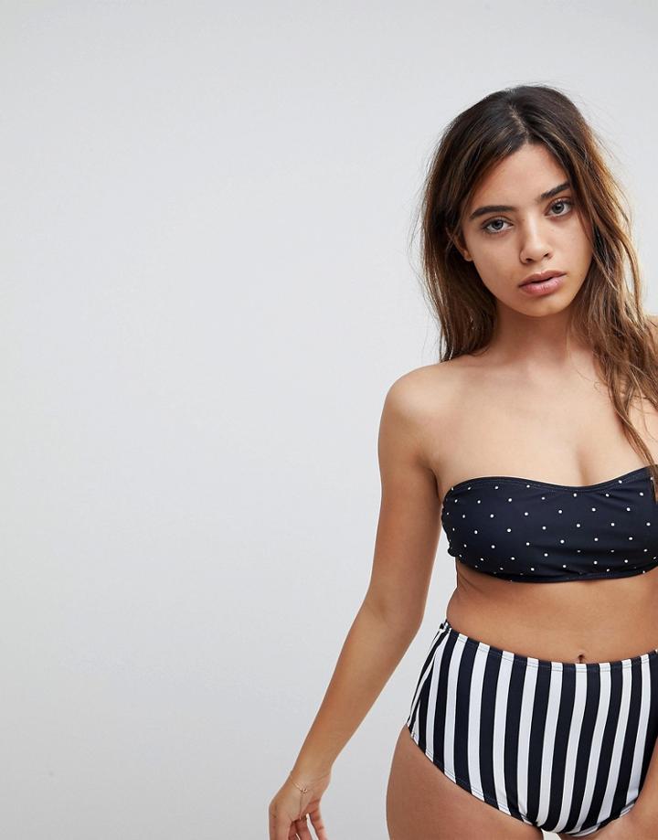 Missguided Polka Dot Bandeau Bikini Top - Black