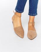 London Rebel Ankle Strap Point Slingback Flat Shoes - Taupe Mf
