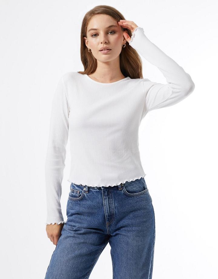 Miss Selfridge Long Sleeve Crew Neck Top In Ivory-white