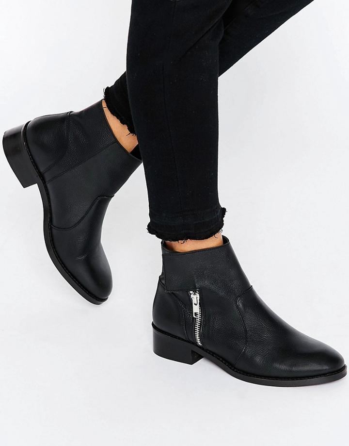 Asos Amplify Leather Biker Boots - Black