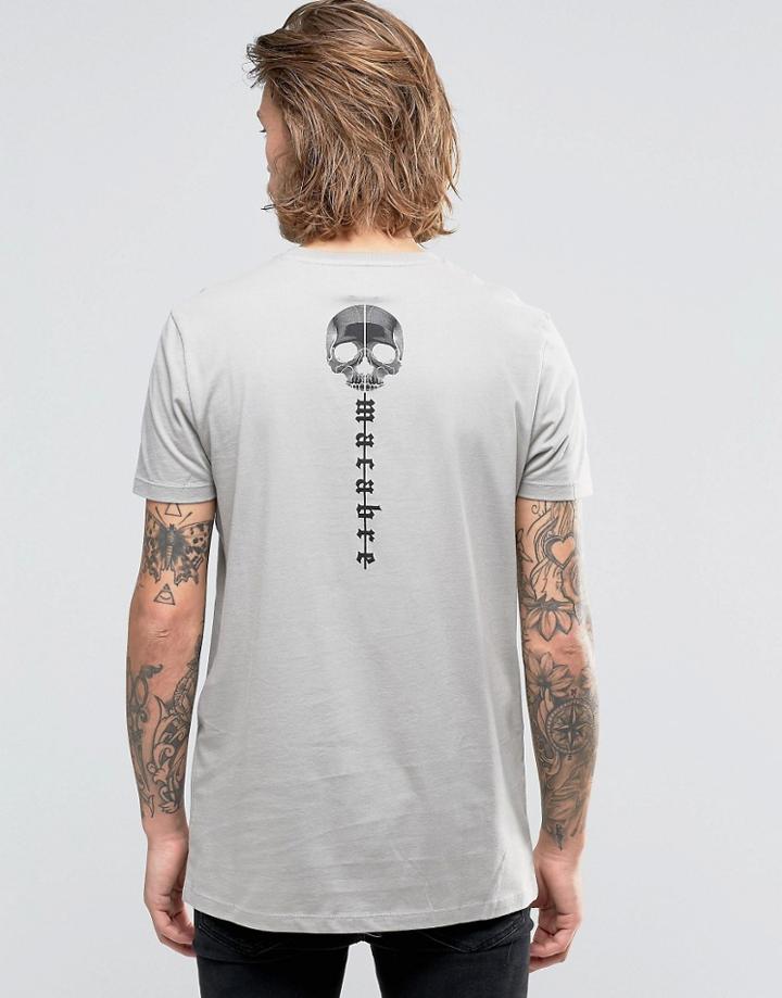 Asos Longline T-shirt With Skull Spine Print In Gray - Gray