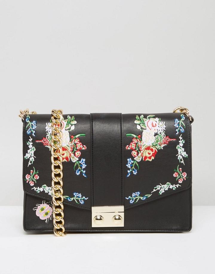 Asos Floral Embroidered Shoulder Bag - Black