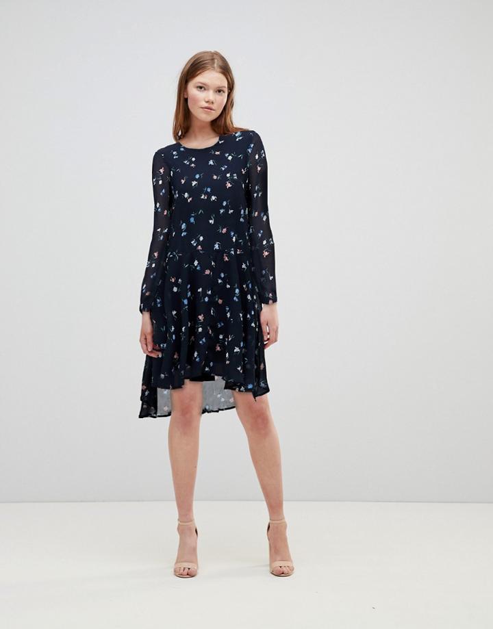 Vero Moda Petite Ditsy Printed Midi Dress In Navy