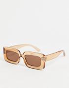 Asos Design Recycled Crystal Mid Square Sunglasses In Brown